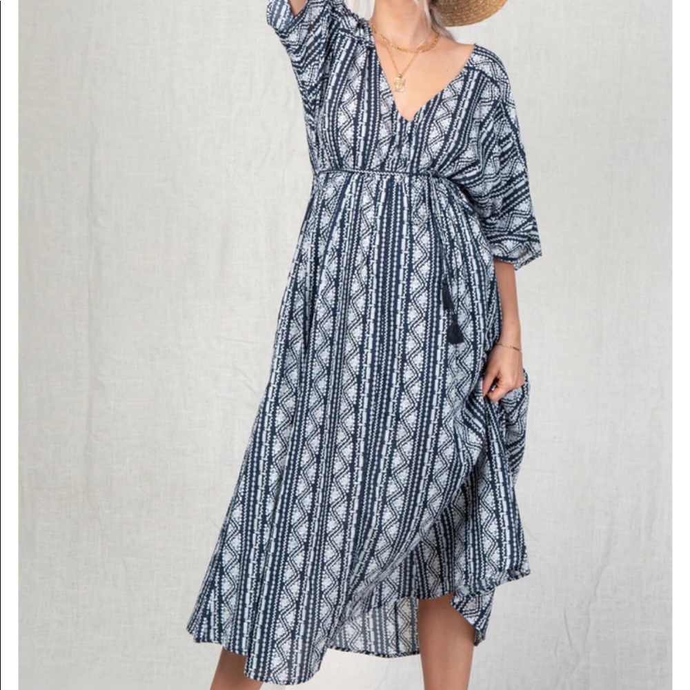 Pinkblush Navy Printed V-Neck Maternity Midi Dress - Picture 3 of 6